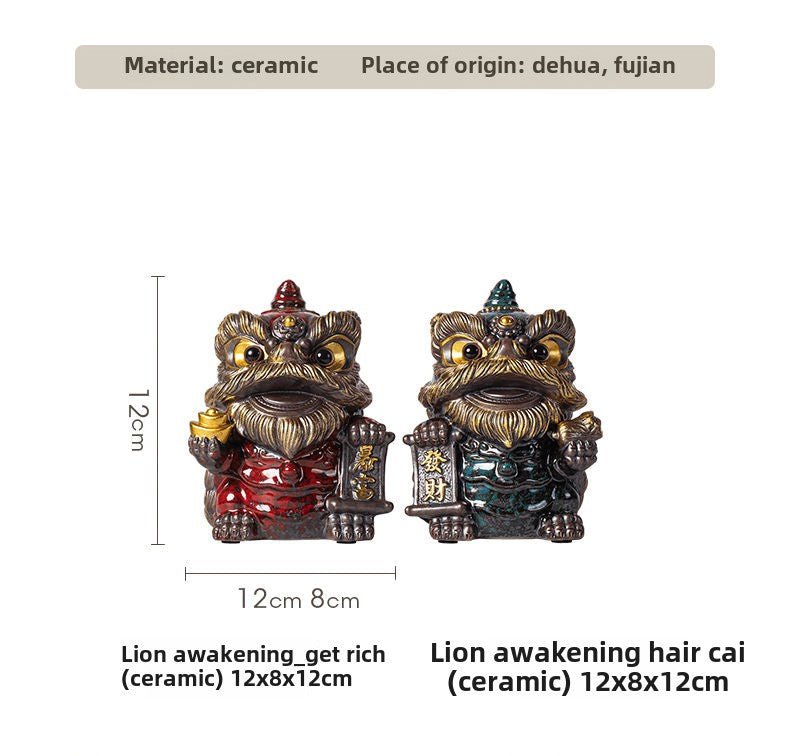 National trend awakening lion tea pet ornaments creative ceramic cute little lion fortune home tea room antique shelf decoration gift