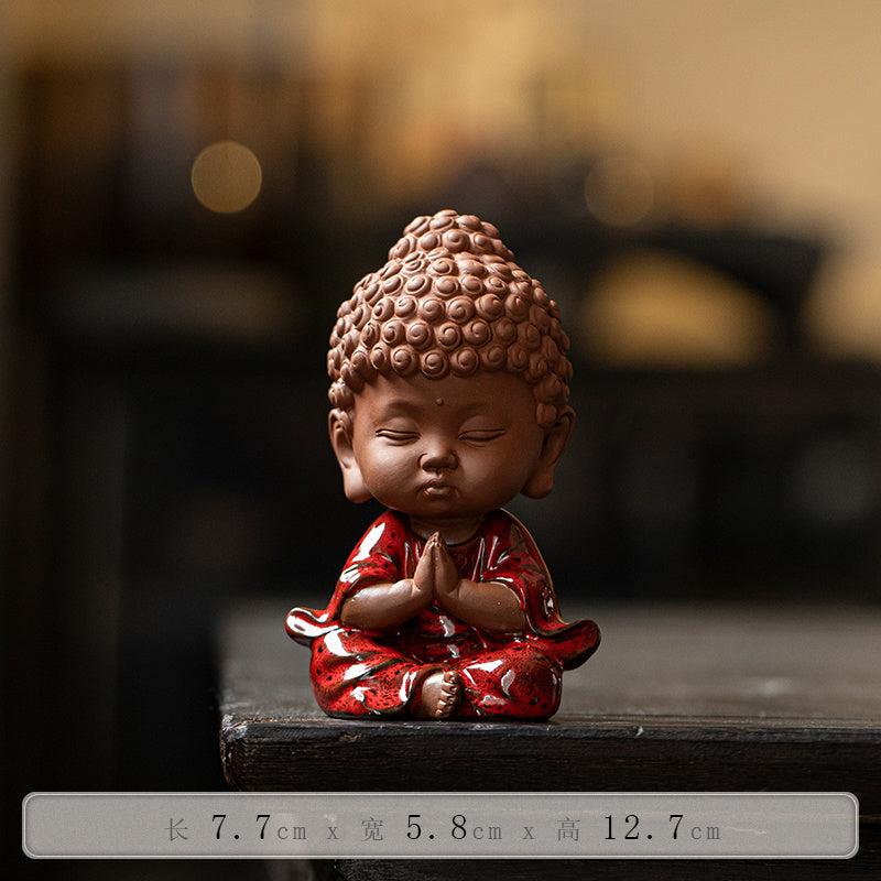 Chinese ceramic baby Buddha Zen ornaments office tea table desktop decorations cute prince Buddha tea pet