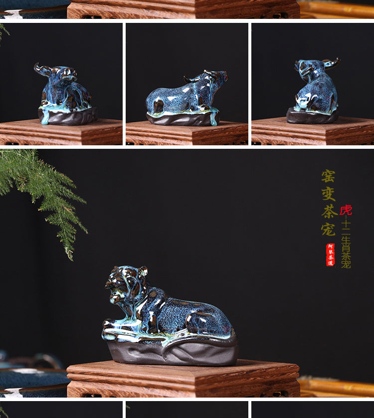 Jianzhan tea pet Tianmu glaze oil drop kiln-changed ceramic tea set tea ceremony accessories lucky colorful Jun kiln tea pet ornaments