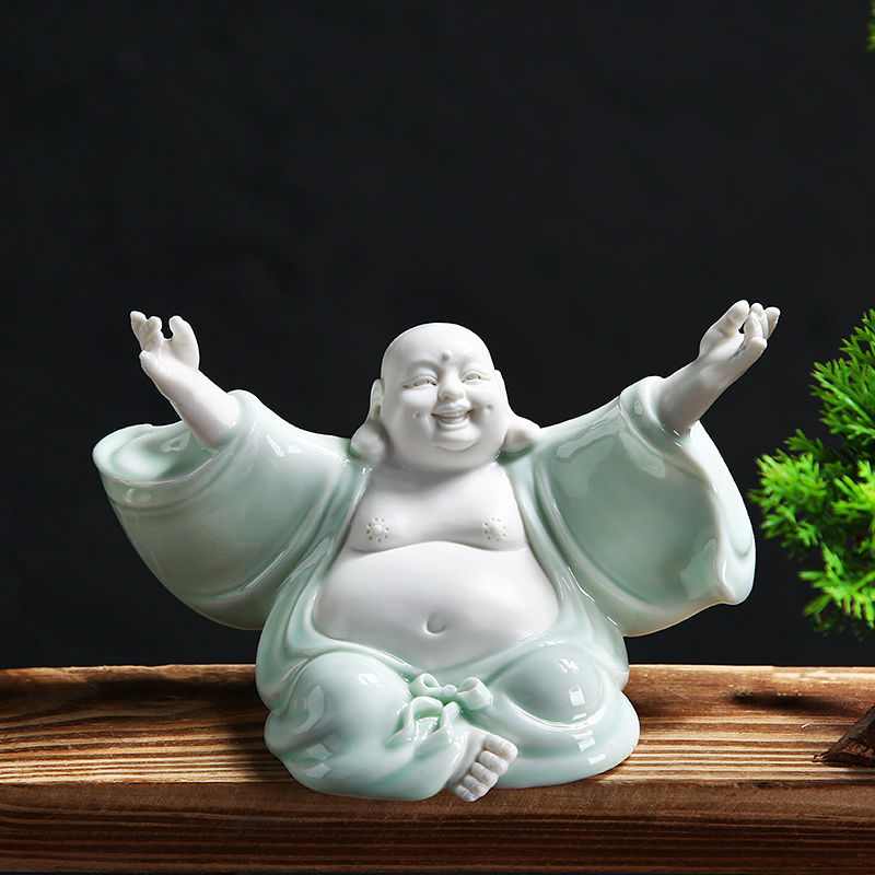 Big-bellied Maitreya Buddha tea pet ornaments boutique white porcelain vase rockery fish tank landscaping decoration tea play tea ceremony spare parts