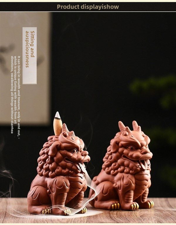 Creative backflow incense burner sandalwood burner Pixiu purple sand tea pet ornaments boutique tea table Kung Fu tea set accessories