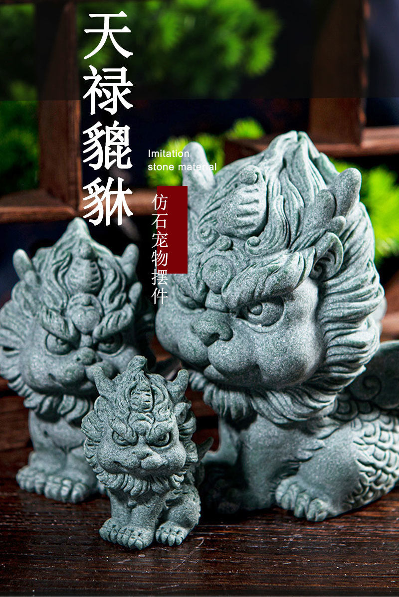 Green sandstone fortune-attracting Pixiu Chinese tea table ornaments decoration Kirin large tea pet ornaments landscape home ornaments