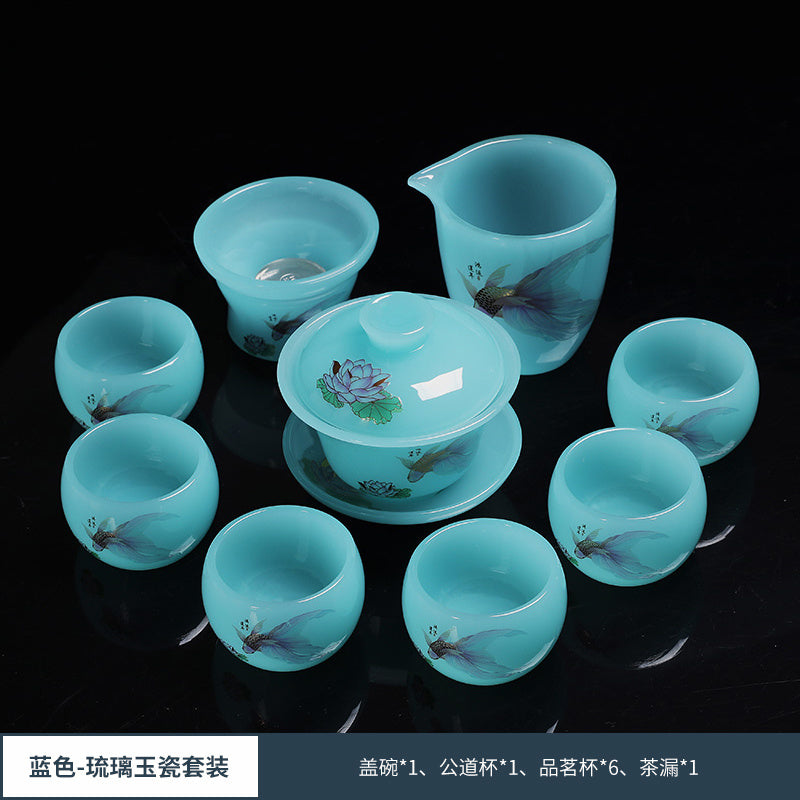 Chinese tea set glass good luck tea set a set of household tea cups ceramic Chinese style gift office a complete set