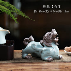 Ceramic Fortune Pixiu Ornaments Pair Home Living Room Office Desktop Decoration Auspicious Beast Kirin Tea Pet Can Be Raised