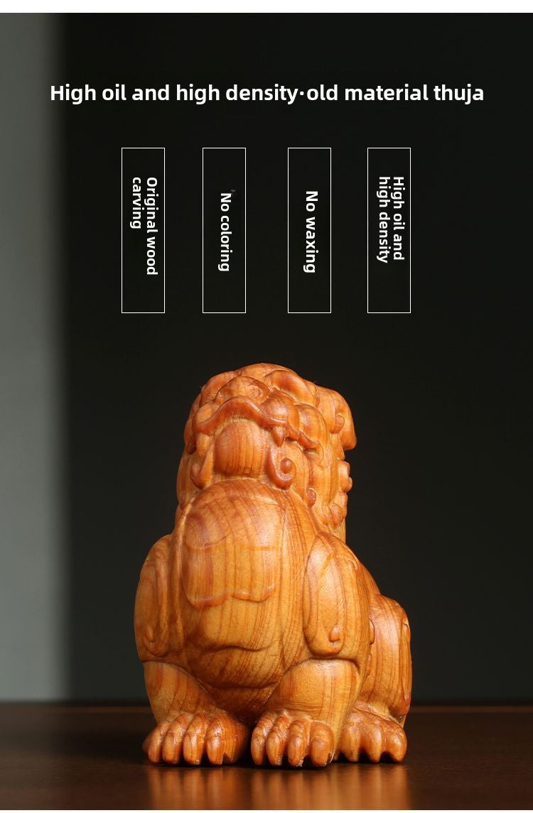 Natural cypress wood carving of the sky-gazing Pixiu ornaments, hand-held items for boyfriends to play with, paperweights and rulers