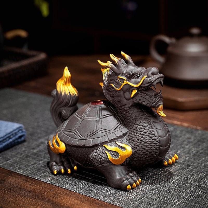 Purple sand tea pet ornaments can be used for home use to attract wealth, dragon turtle, pixiu, golden toad, office tea toys, fine tea ceremony accessories