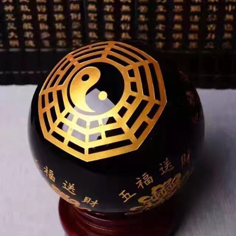 Tai Chi Bagua ball obsidian crystal ball five blessings fortune ball with base