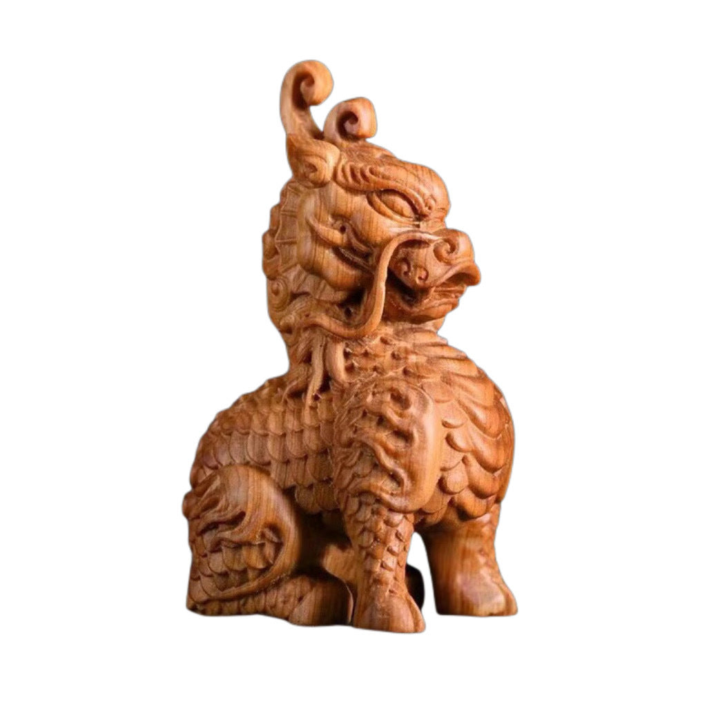 Small-leaf red sandalwood carving lucky beast unicorn hand-held pieces agarwood cultural play wooden crafts tea pet ornaments