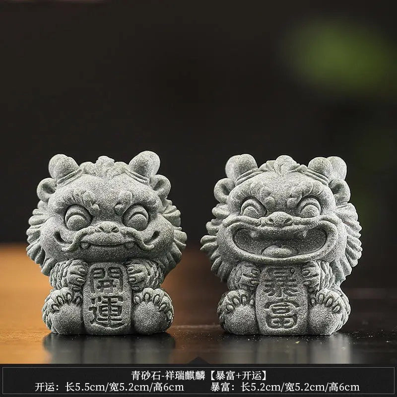 Chinese style cute healing Pixiu Qilin pair of living room entrance feng shui layout home fortune and wealth ornaments