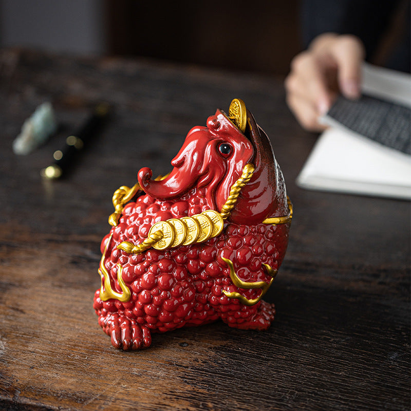 Dehua living room red ceramic golden toad opening business fortune three-legged toad large office porch crafts ornaments