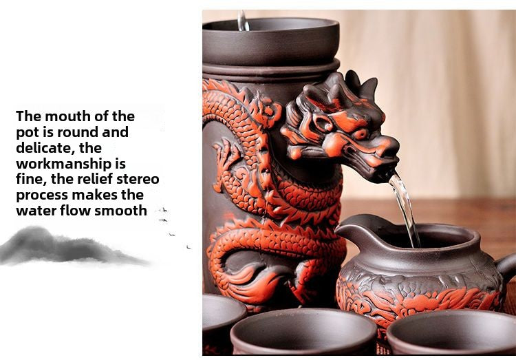 Creative Zisha Antique Tea Filter Kung Fu Automatic Tea Set Dragon Pattern Teapot Teacup Complete Set Ceramic Filter Tea Strainer