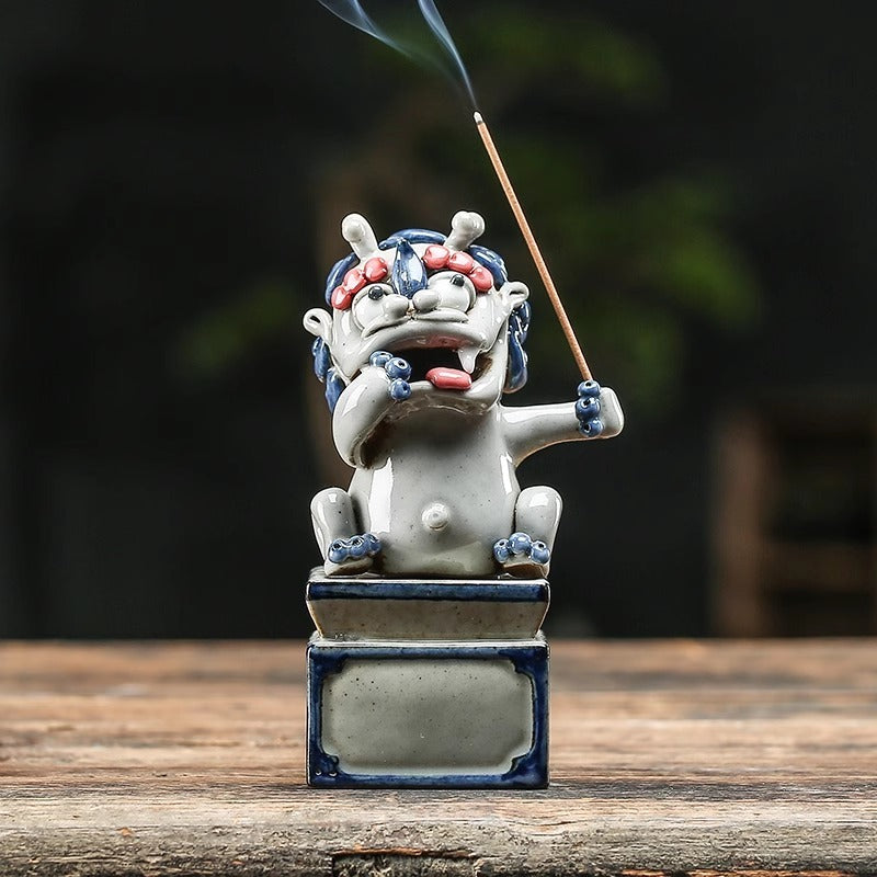 Lucky Pixiu tea pet ceramic line incense burner aromatherapy burner boutique can be raised handmade incense holder creative home accessories incense