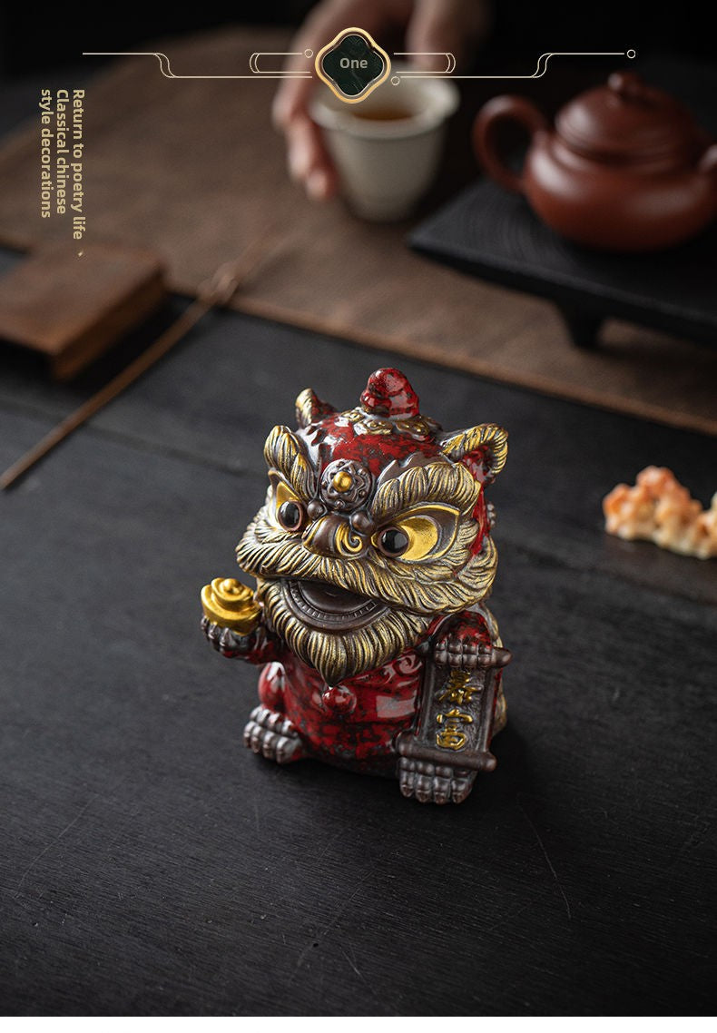 National trend awakening lion tea pet ornaments creative ceramic cute little lion fortune home tea room antique shelf decoration gift