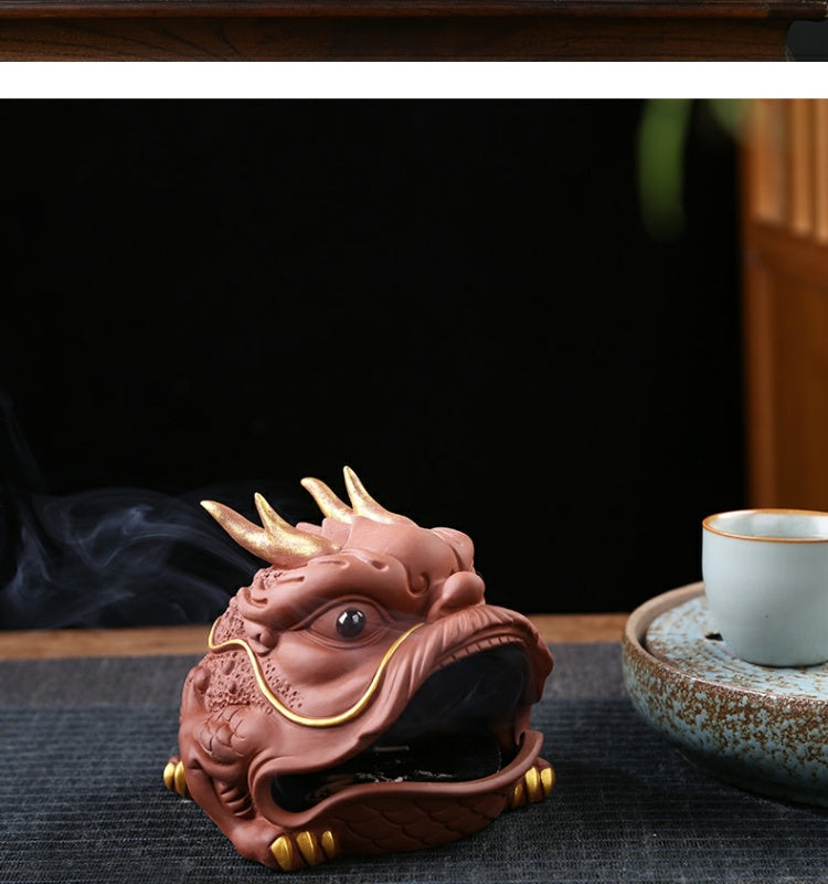 Creative purple sand fortune-bringing golden toad plate incense burner Chinese dragon toad home indoor sandalwood agarwood aromatherapy burner tea table decoration