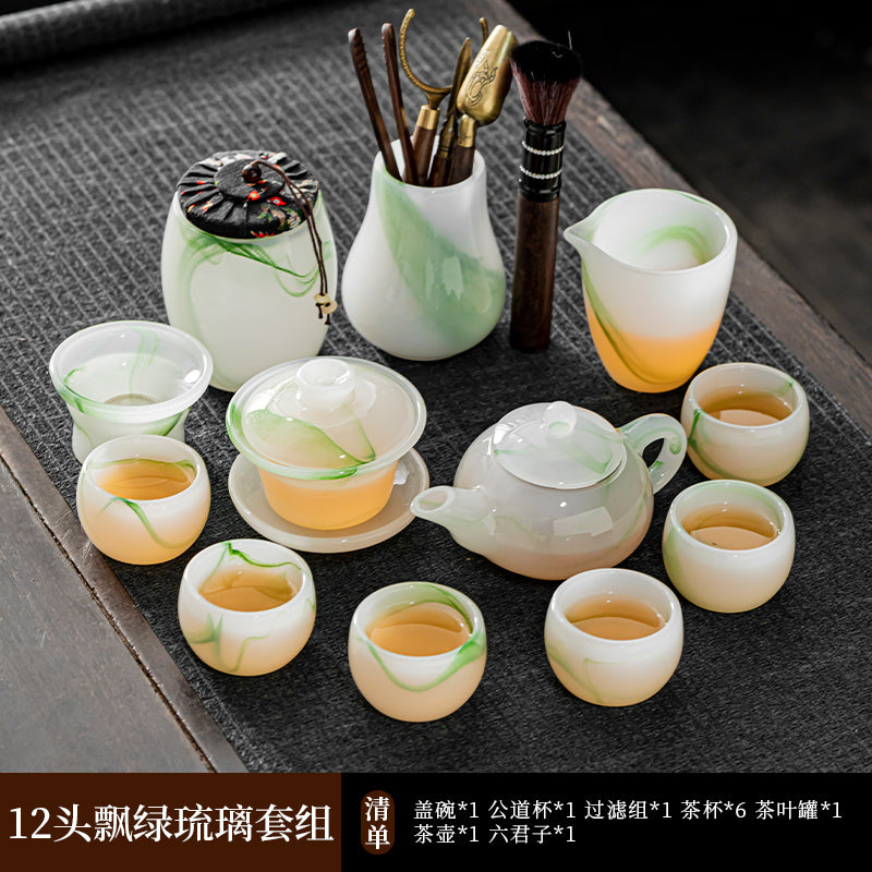 Mutton Fat Jade Porcelain Glass Kung Fu Tea Set 2025 New Light Luxury High-end Home Boutique High-end Tea Cup Set