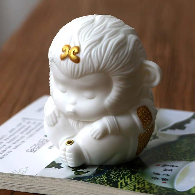 Wukong home Dehua white porcelain Zen incense holder tea table decoration tea pet hand-held pieces play study tea art Zen