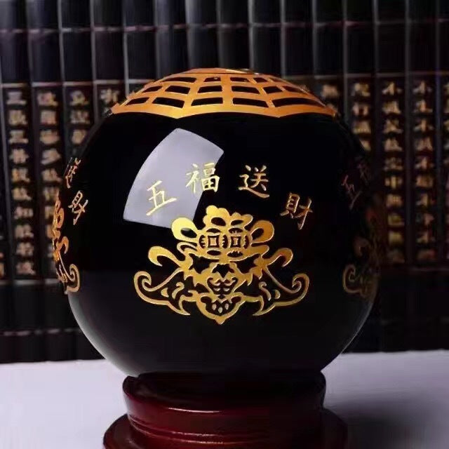 Tai Chi Bagua ball obsidian crystal ball five blessings fortune ball with base