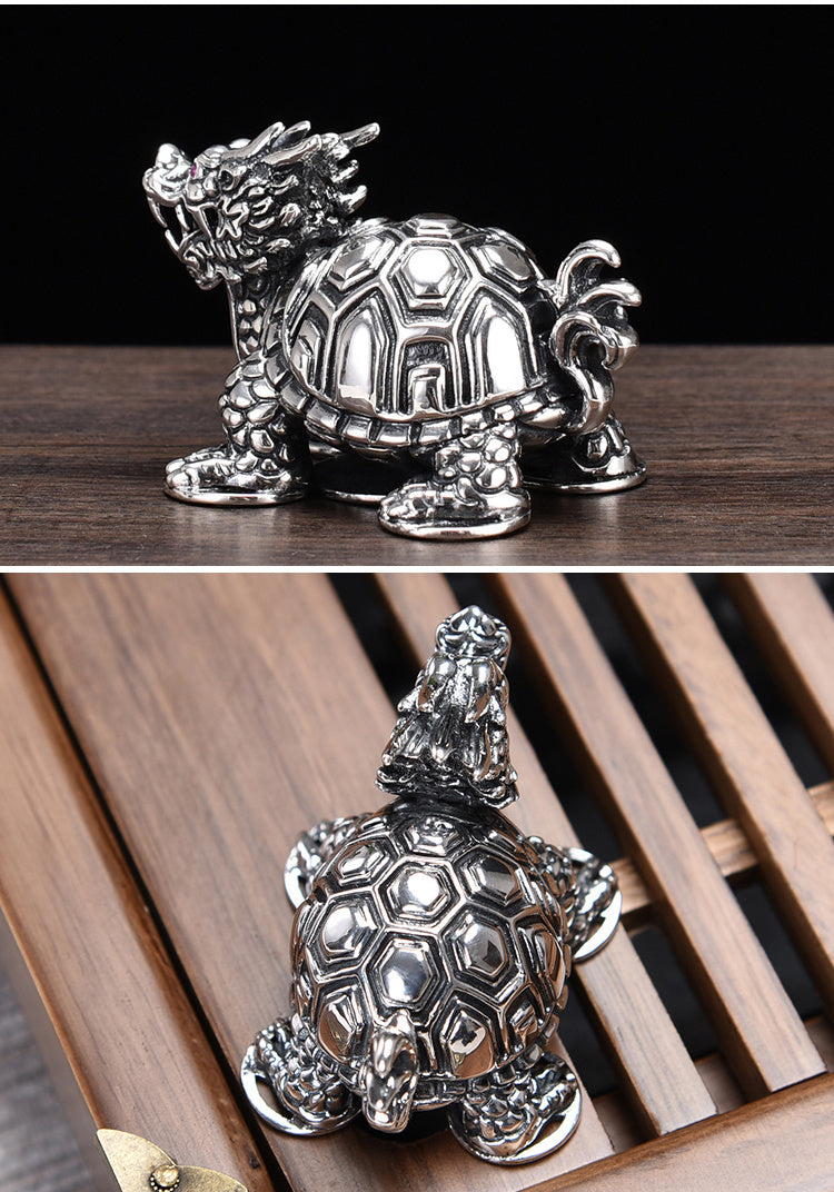 Silver Age 999 Pure Silver Dragon Turtle Tea Pet Creative Ancient Mythical Beast Lucky Xuanwu Tea Pet Personalized Tea Table Decoration