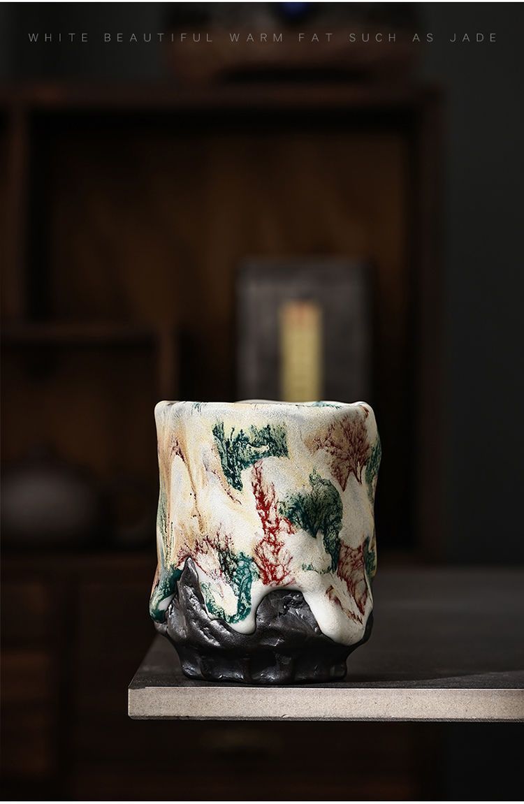 Solitary wood-fired master cup teacup ceramic kiln-changed Shino-fired iron tire home Japanese style large single tea cup