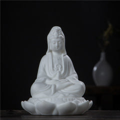 White porcelain lotus Guanyin Buddha statue ornaments car accessories personality Zen Tathagata Buddha tea pet tea ceremony tea play decorations