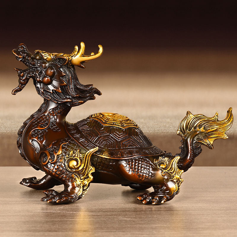 Pure copper Bagua dragon turtle ornaments brass town house dragon head fortune home living room office desktop decoration crafts