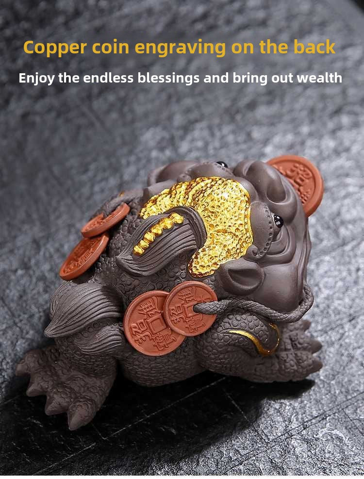 Purple sand tea pet ornaments can be used for home use to attract wealth, dragon turtle, pixiu, golden toad, office tea toys, fine tea ceremony accessories