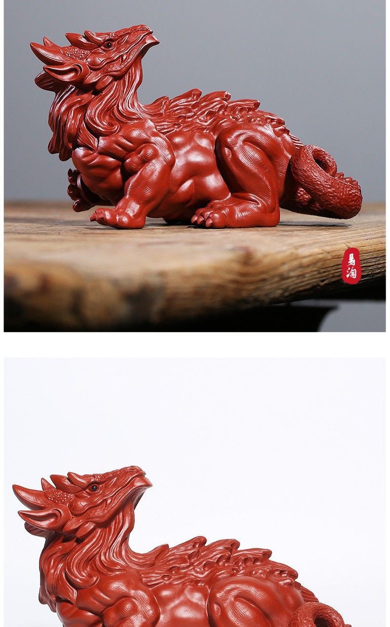 Yixing original purple sand Dahongpao handmade [lucky beast unicorn] can be raised creative boutique tea pet ornaments