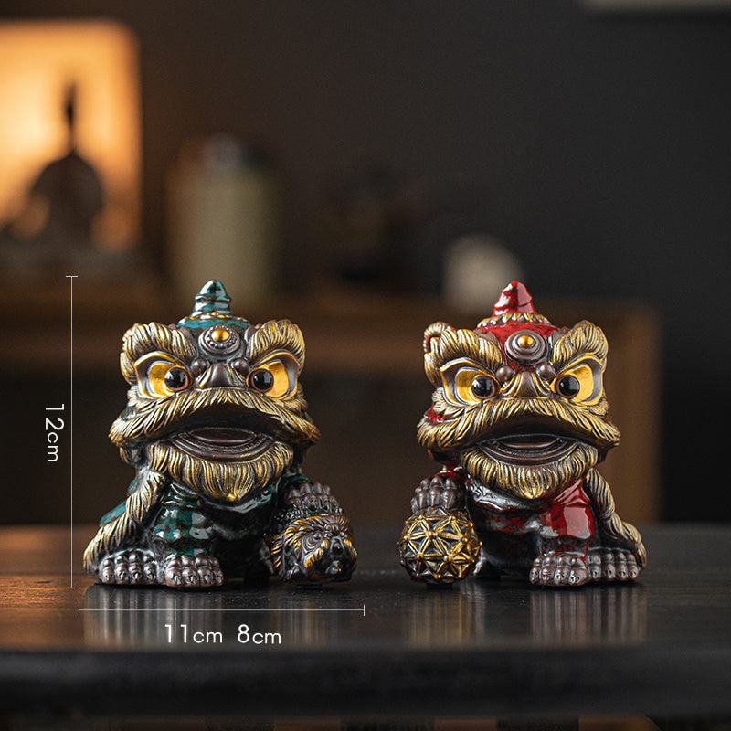 National trend awakening lion tea pet ornaments creative ceramic cute little lion fortune home tea room antique shelf decoration gift