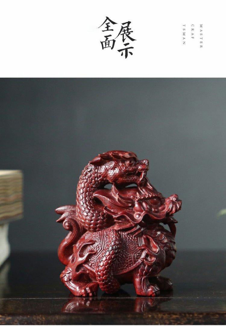 Small leaf red sandalwood carving auspicious beast Xuanwu small ornaments fortune dragon turtle porch living room office decorations mahogany gift