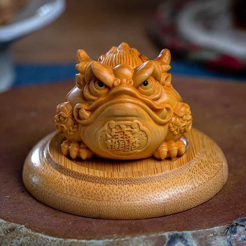 Boxwood Carving Fortune Golden Toad Solid Wood Toad Home Tea Pet Crafts Hand-held Tabletop Ornaments Decorations