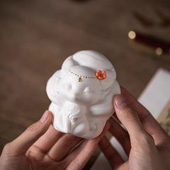 Dehua preferred cute white porcelain nine-tailed fox small ornaments tea ceremony tea table tea play tea pet ornaments desktop can be raised decoration