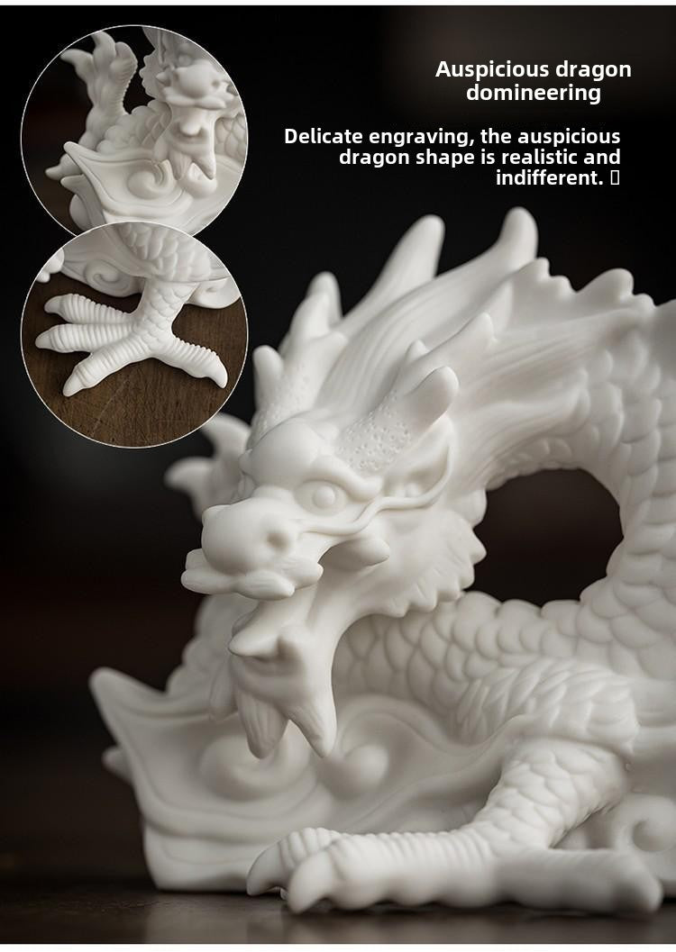 Tea pet ornaments white porcelain twelve zodiac dragon creative boutique can be raised tea tray tea table play auspicious dragon tea ceremony decoration accessories