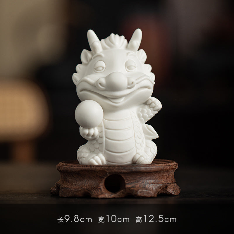 Creative white porcelain cute zodiac dragon tea pet ornaments lucky dragon tea ceremony tea play tea table decoration mascot gift