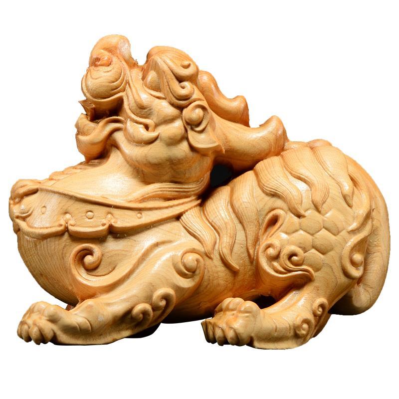 Taihang cypress solid wood carving Pixiu ornaments wood root carving mythical beast hand-held pieces mahogany home decoration crafts