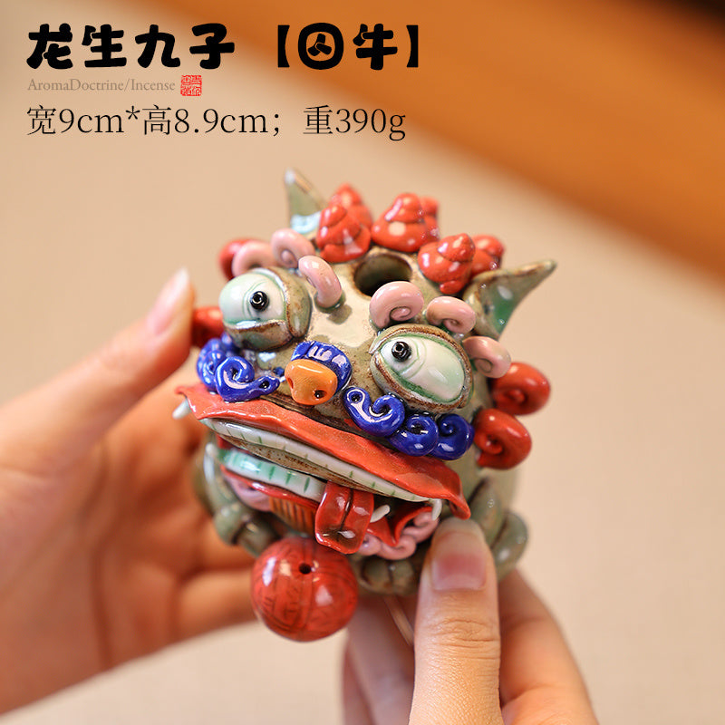 High-end fortune-bringing lion and pixiu aromatherapy stove ceramic ornaments tea pet home living room decorations housewarming opening gift