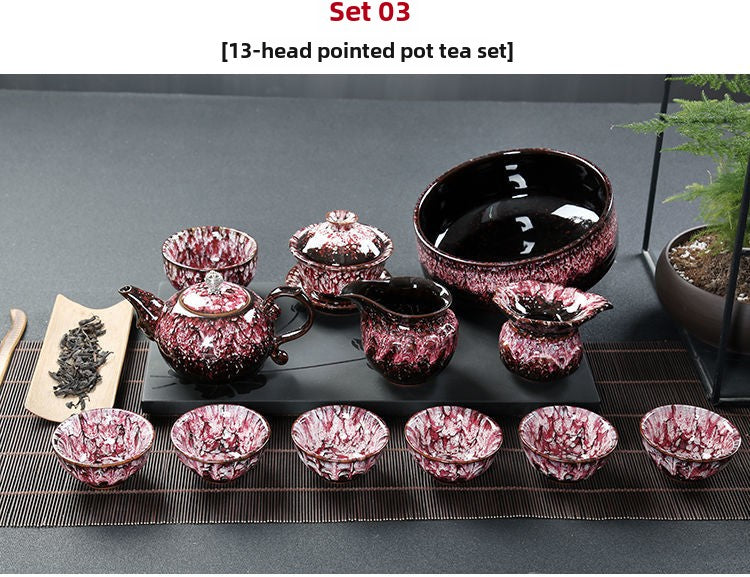 Kung Fu tea set household complete set office reception Jianzhan kiln change Jun kiln living room teapot tea cup simple