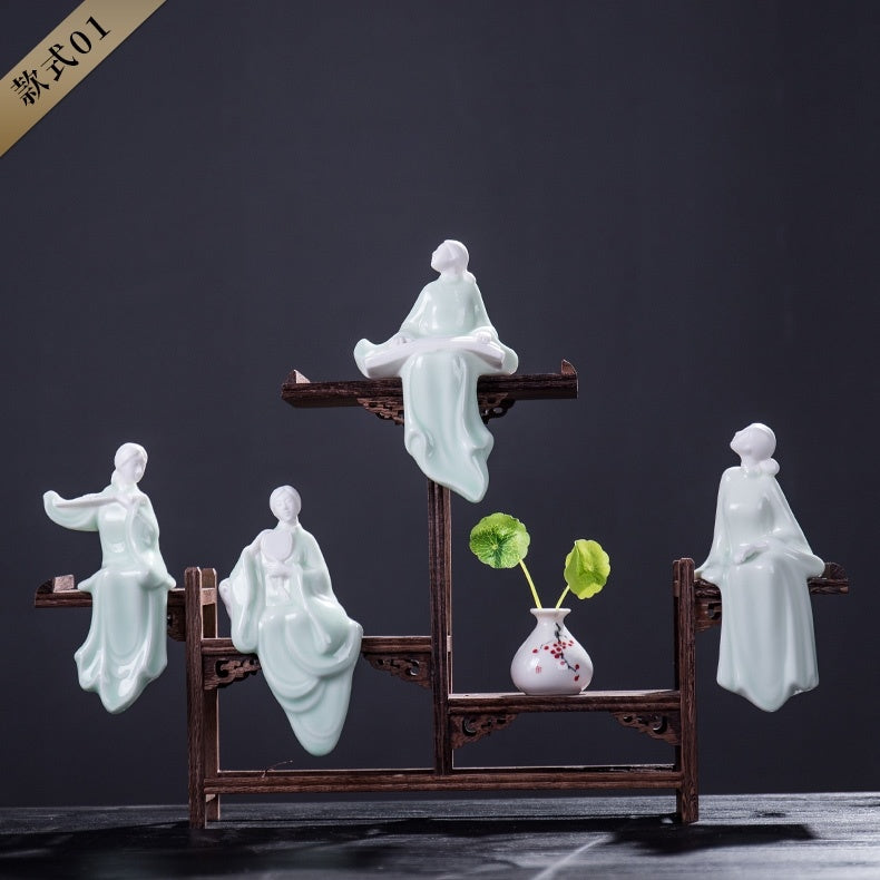 Ceramic handicrafts ornaments Chinese style study living room antique shelf ladies tea pet decoration Zen creative ornaments