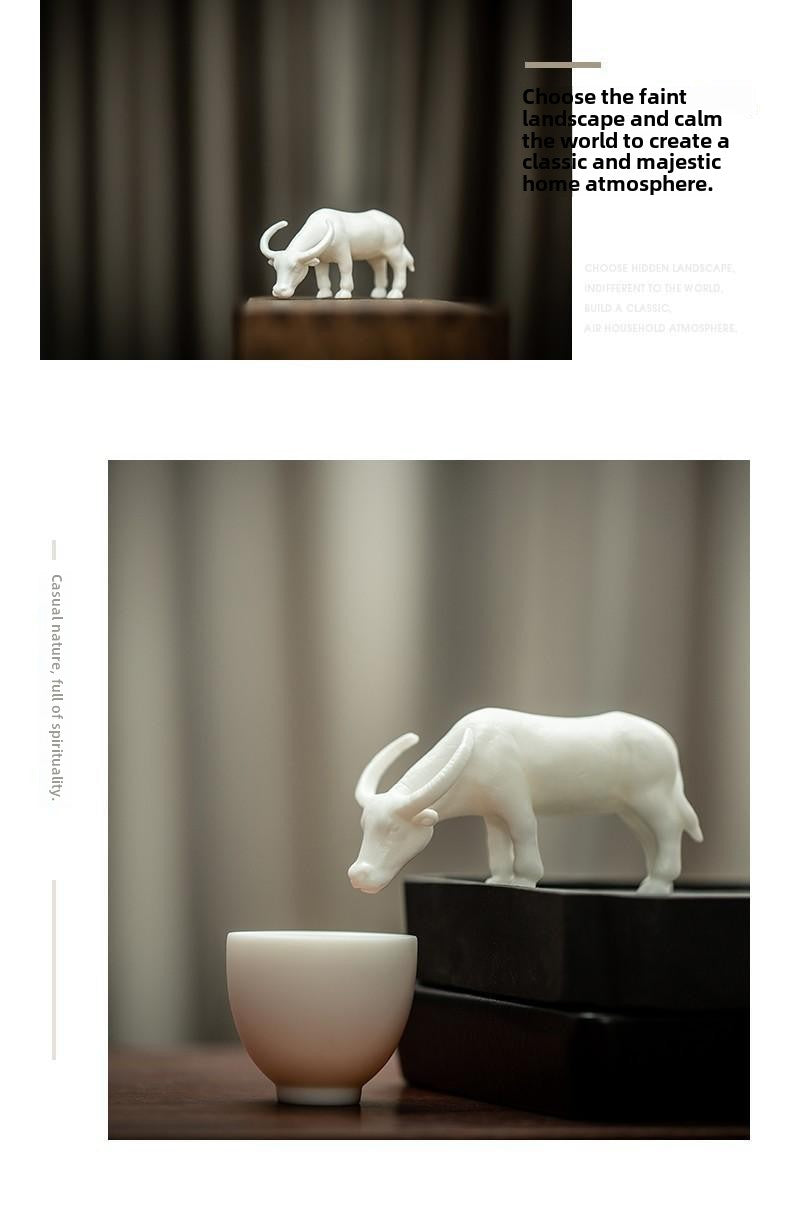 Tea pet ornaments, fine products, can be kept, Dehua white porcelain zodiac ox ceramic creative office tea table tea tray decorations