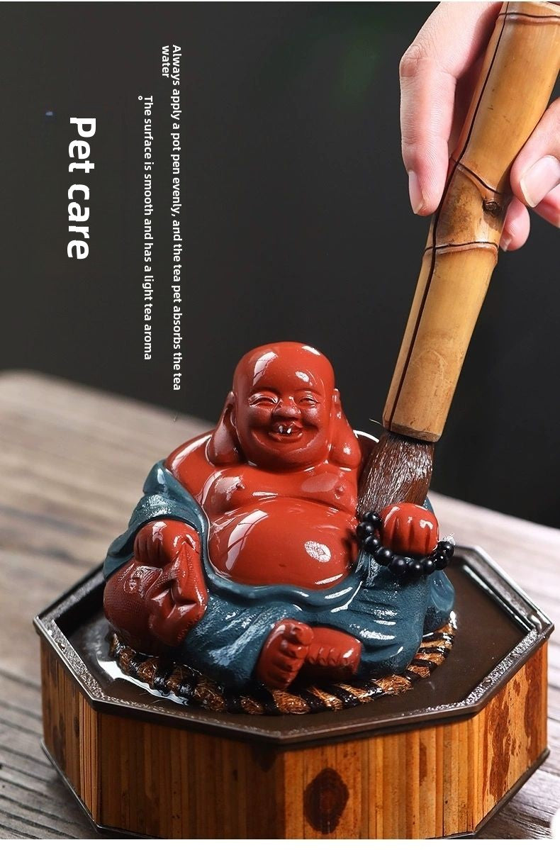 Large boutique Maitreya Buddha Yixing purple sand tea pet small Buddha ornaments handmade powder paste tea play Kung Fu tea set little monk