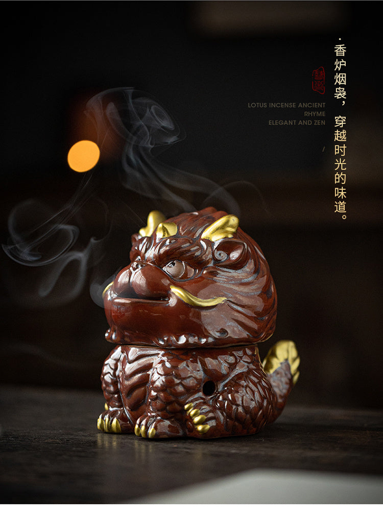 Kirin Incense Burner Suanni Ceramic Mugwort Creative Incense Burner Sandalwood Agarwood Tea Pet Zen Mythical Beast Ornaments