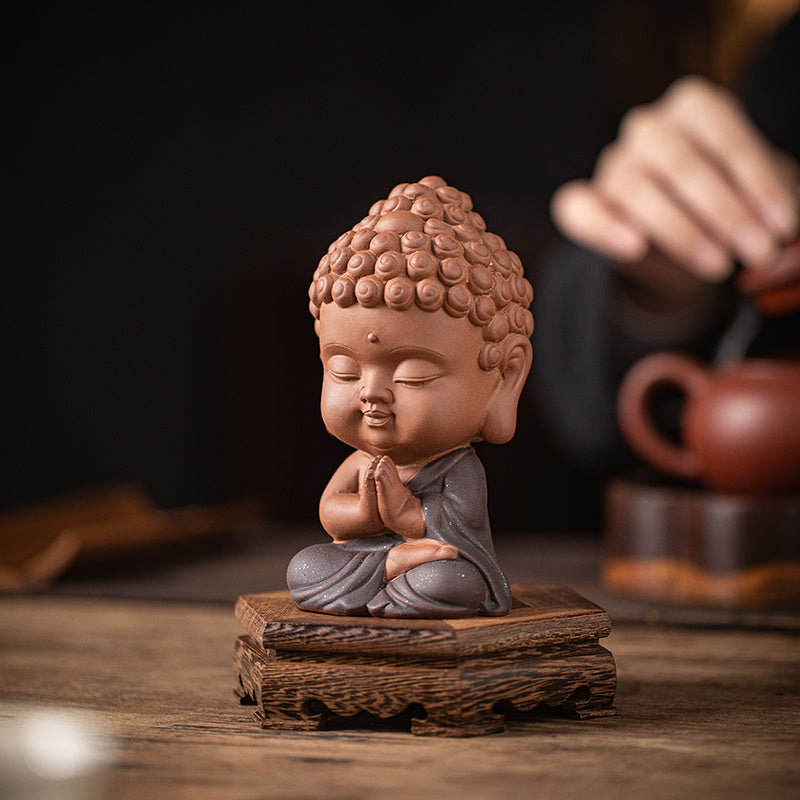 Zen purple sand small Tathagata tea pet ornaments boutique can be raised ceramic small Buddha statue tea toy tea tray tea table tea ceremony accessories