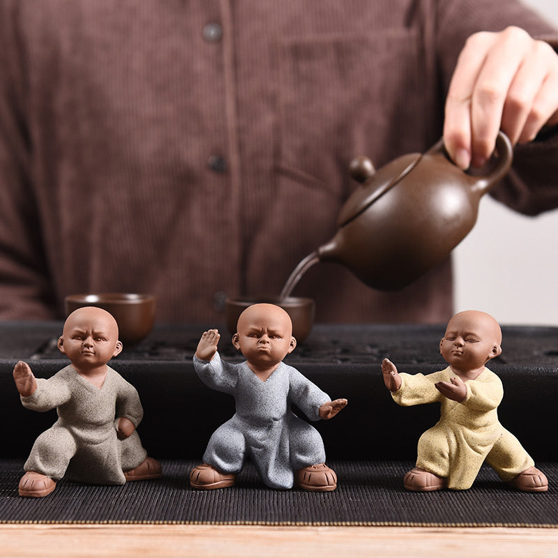 Tea pet ornaments can be kept Kung Fu Tai Chi little monk sand mining eight-style Zen desktop office personality decoration