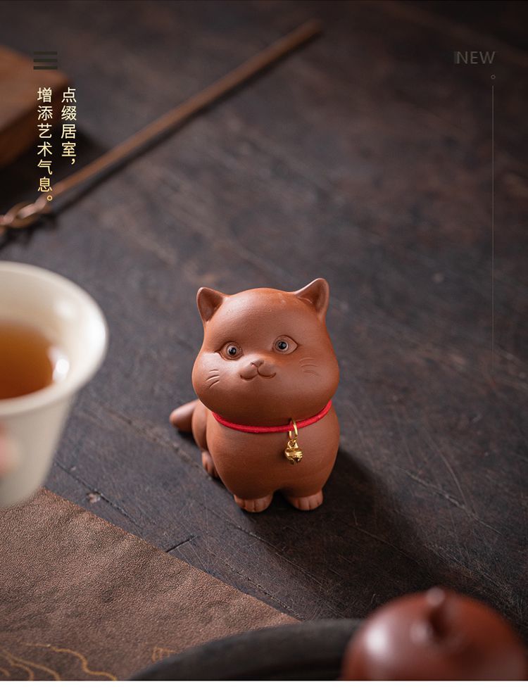 Yuxuan purple sand tea pet cute cat ornaments bell lucky cat creative tea play tea art home desktop ornaments