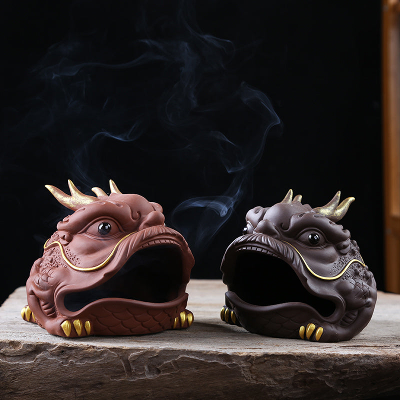 Creative purple sand fortune-bringing golden toad plate incense burner Chinese dragon toad home indoor sandalwood agarwood aromatherapy burner tea table decoration