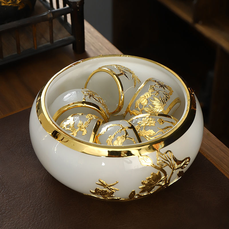 Qimeiyoupin gilded glazed bowl Kung Fu tea set office home agate jade tea cup gift box