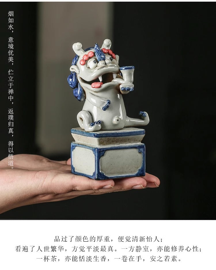 Lucky Pixiu tea pet ceramic line incense burner aromatherapy burner boutique can be raised handmade incense holder creative home accessories incense