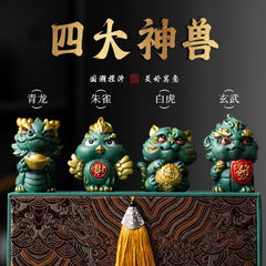 New Chinese style cute healing system fortune-attracting four beasts mascots blue sandstone tea pet ornaments Qinglong desktop decoration