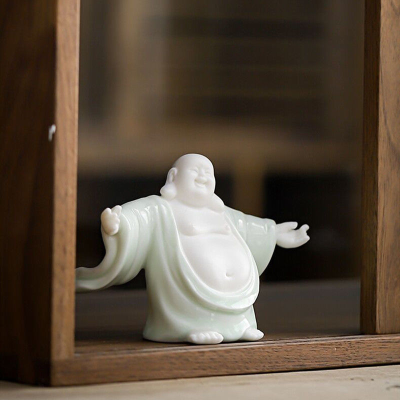 [Exquisite Ceramics] Dehua White Porcelain Maitreya Buddha Zen Tea Pet Ornaments Little Monk Tea Tray Tea Ceremony Supplies Accessories Car Decoration Supplies