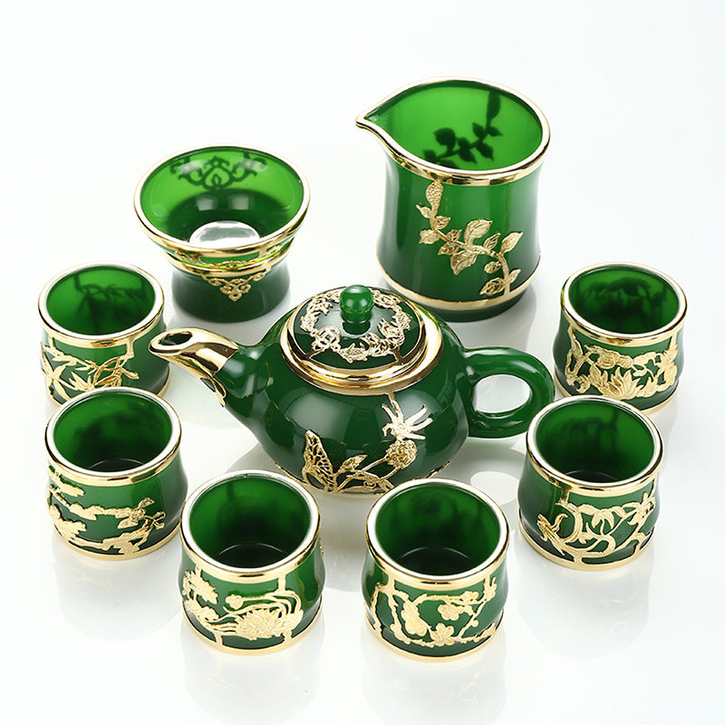 Qimeiyoupin gilded glazed bowl Kung Fu tea set office home agate jade tea cup gift box