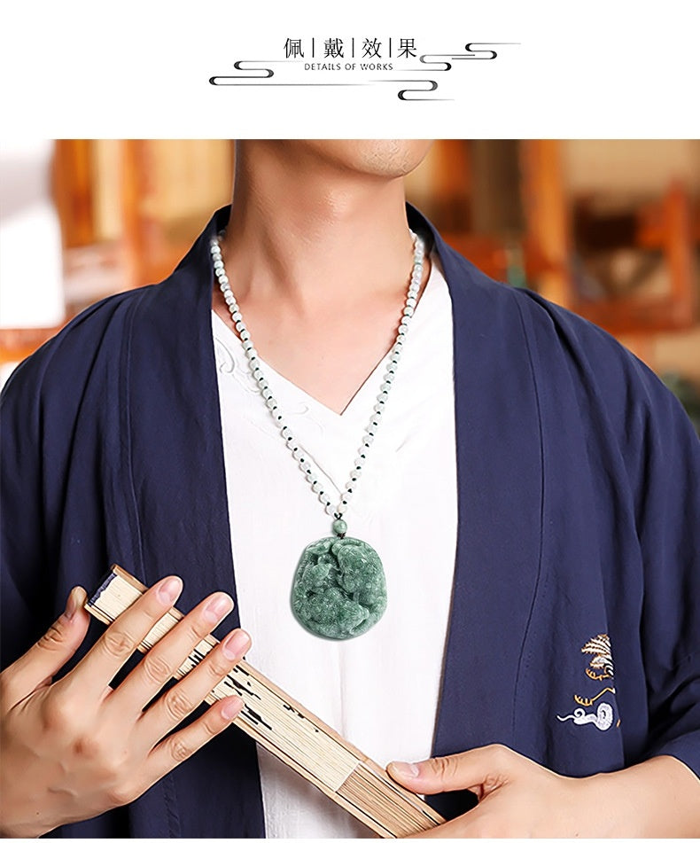 Natural jadeite fortune-attracting golden toad pendant, ice jade, green golden toad large pendant, jade plaque, fortune-attracting